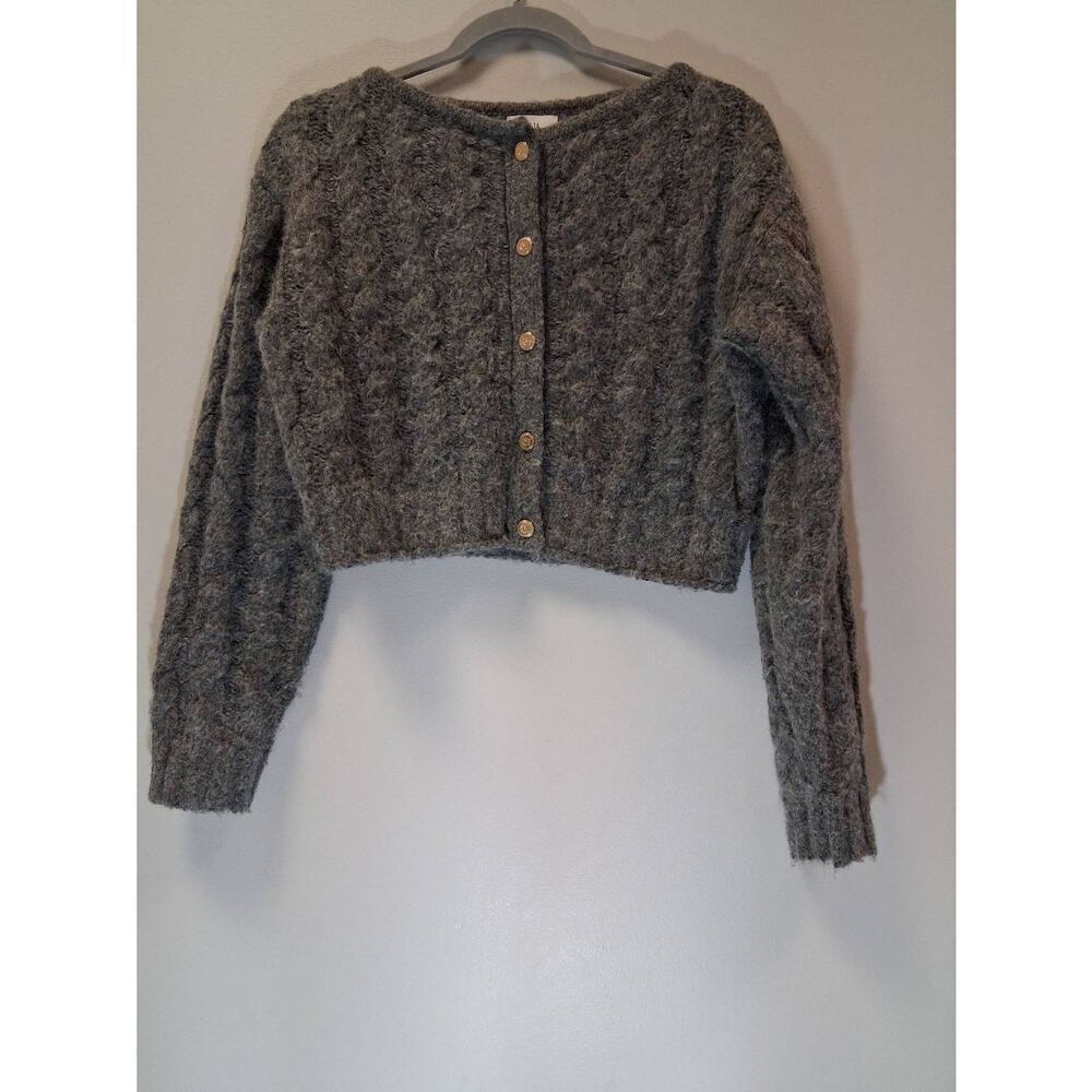 Cult gaia womens small boxy sweater alpaca wool gray cable cropped soft